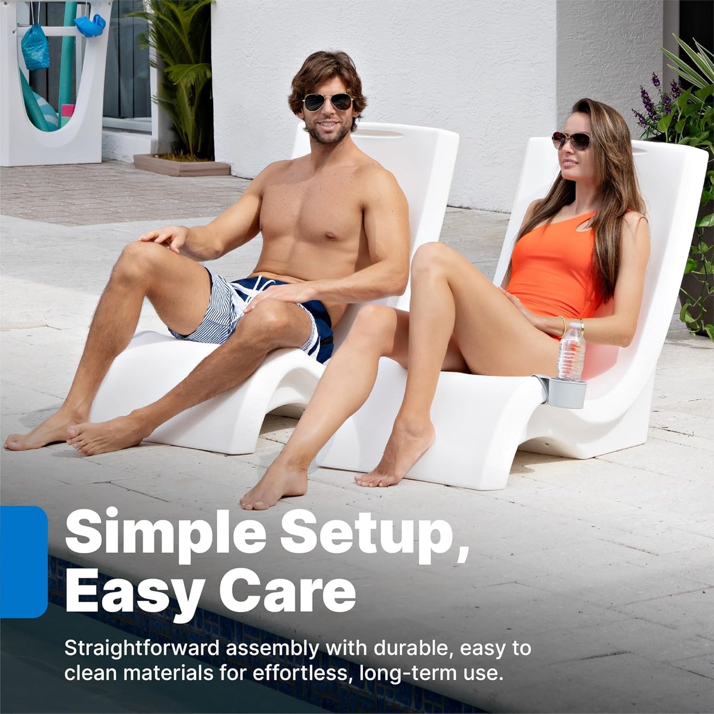 Step2 Vero Pool Chair - Waterproof, Fade-Resistant Patio Furniture for Sun Shelf | White, 9-Inch Water Depth