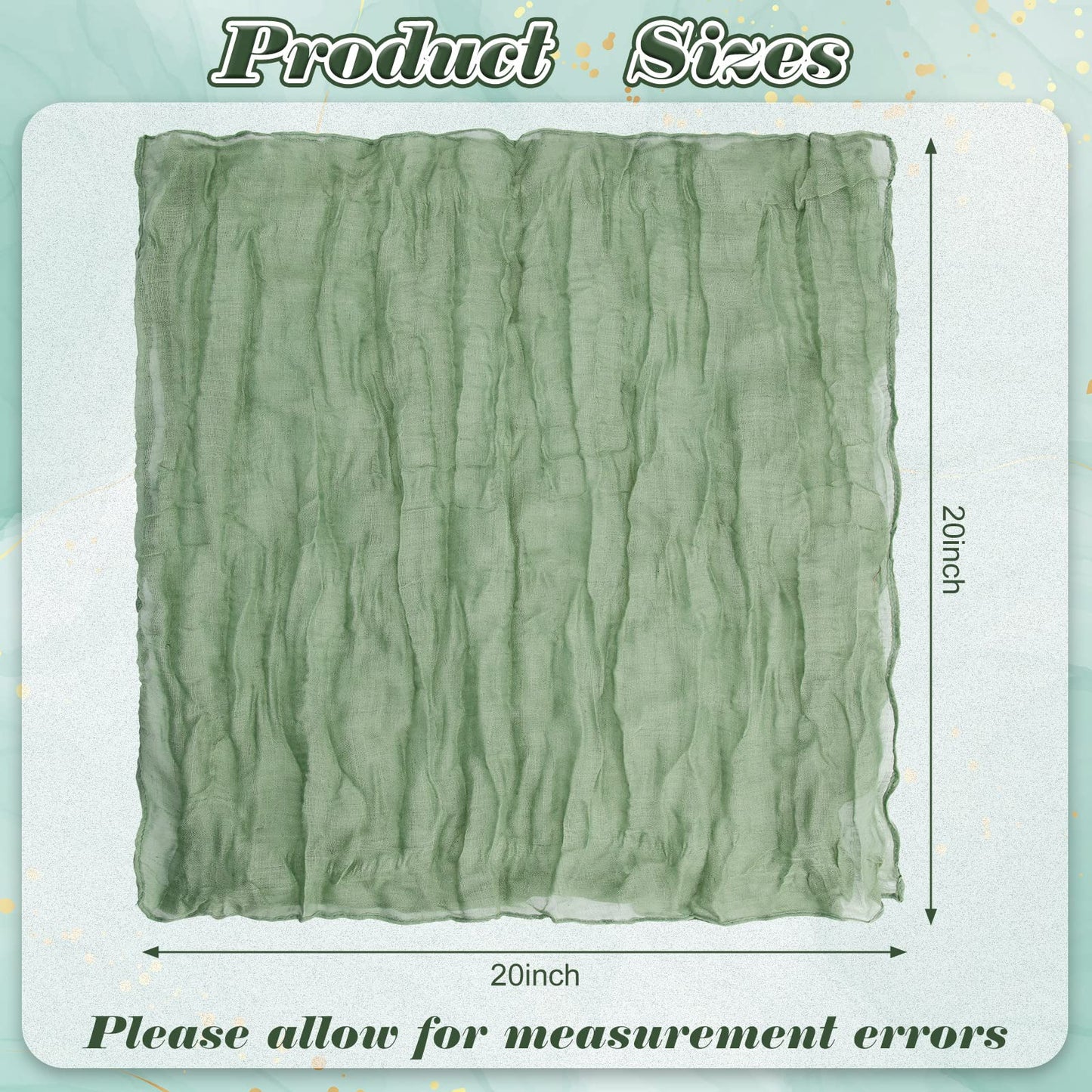 Gauze Cheesecloth Napkins Wrinkled Dinner Napkins Soft Cotton Table Decorative Cloth for Weddings Parties Family Everyday Use, 20 x 20 Inch(Sage Green,12 Packs)