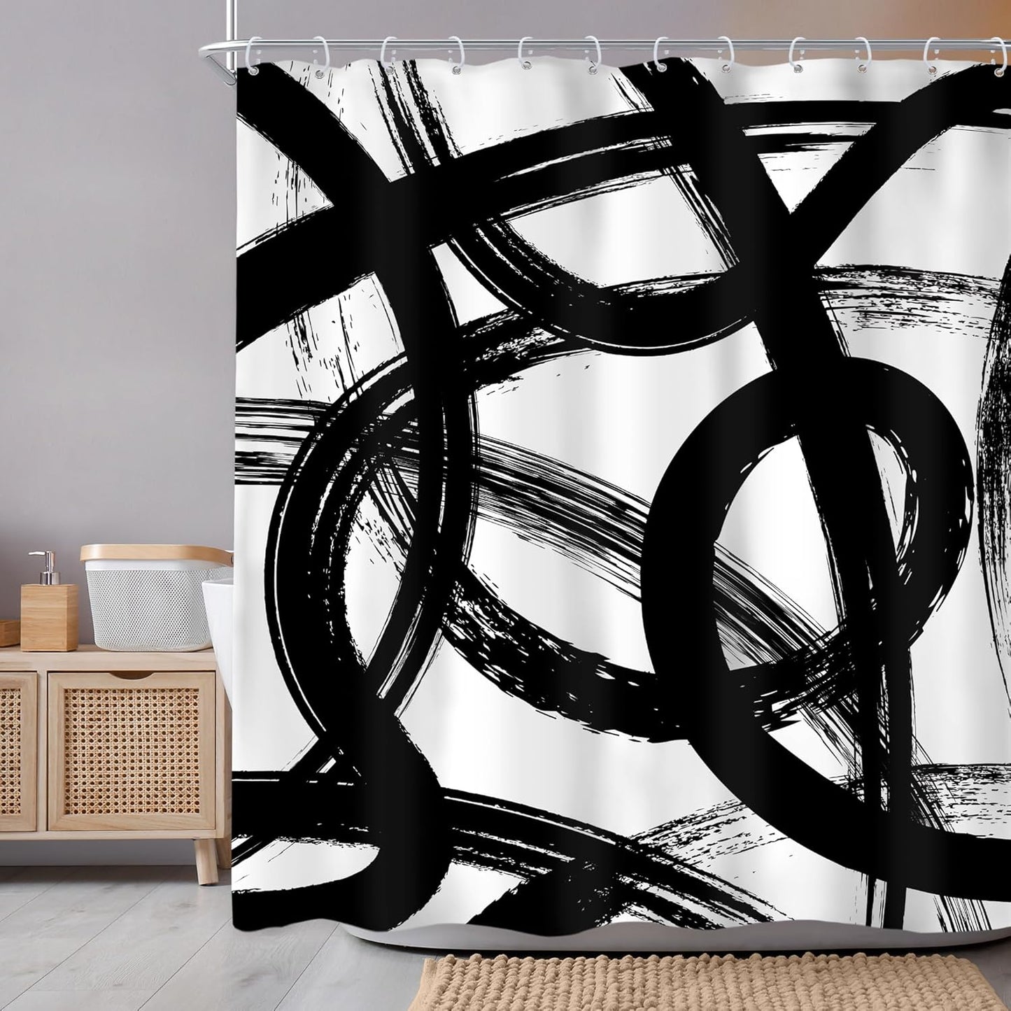 Newsely Black & White Abstract Shower Curtain - Modern Minimalist Design | 60"x72" Waterproof Bath Decor