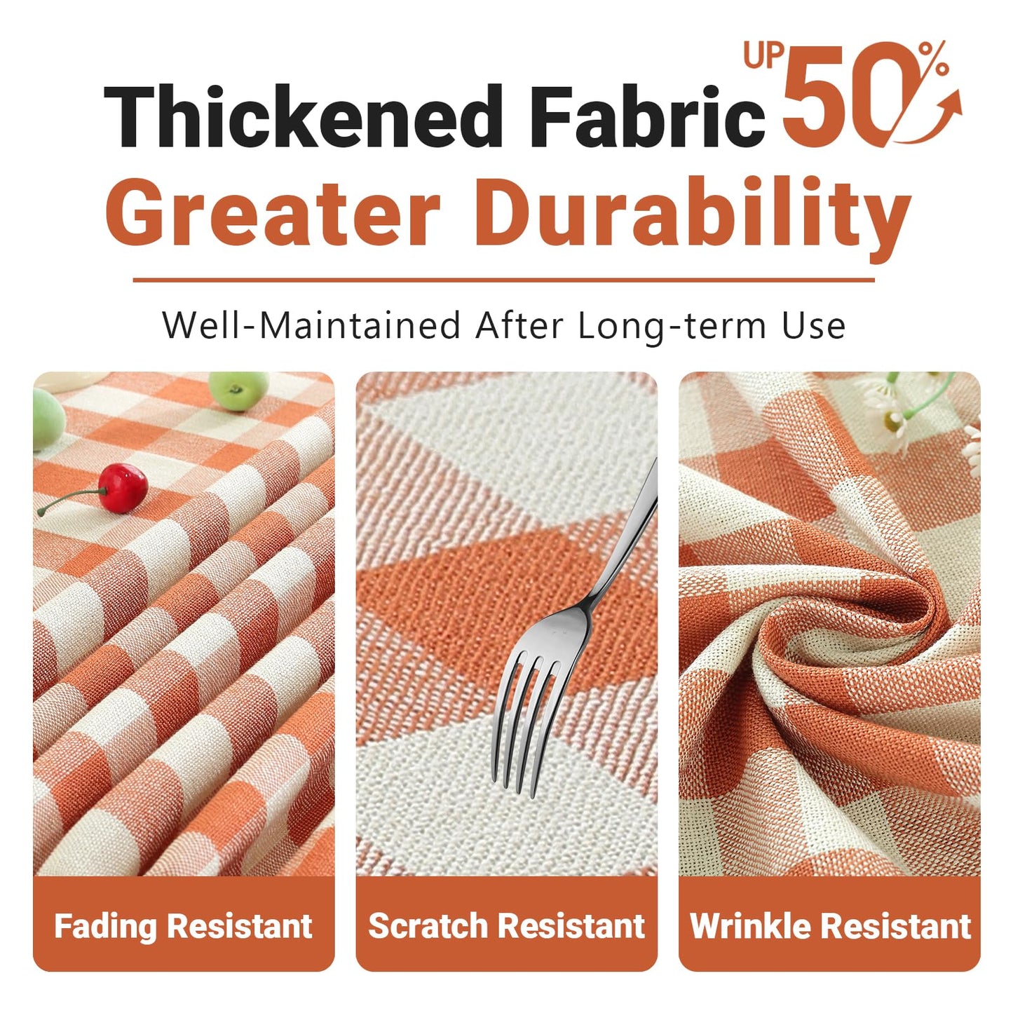 Laolitou Orange Checkered 60" Round Tablecloth (Fits 30-48" Table) Washable Buffalo Plaid Table Cloth with Tassel Cotton Linen Gingham Table Cover for Fall Decorations, Orange, Round