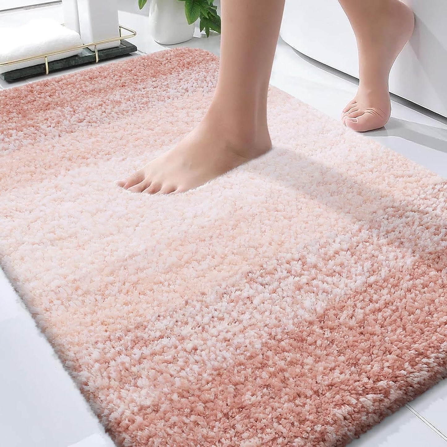 OLANLY Bathroom Rugs - Extra Soft Microfiber Mat 30x20 | Quick Dry, Machine Washable, Rubber Backing, Peach