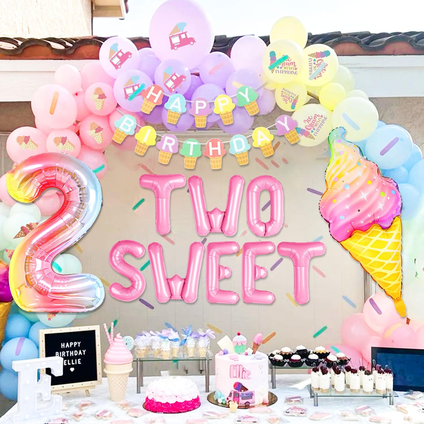 Two Sweet Birthday Party Supplies Decorations 2th Birthday Decorations Ice Cream Party Decoration Number 2 Balloon for Donut Sweet Party Supplies Baby Showers Party Decoration