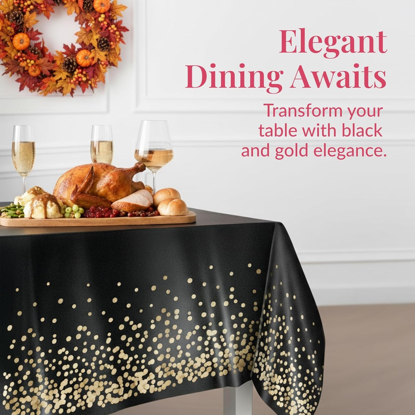 Prestee Gold & Black Rectangle Table Covers - Disposable Plastic Tablecloths 54 x 108 Inches for Parties & Events