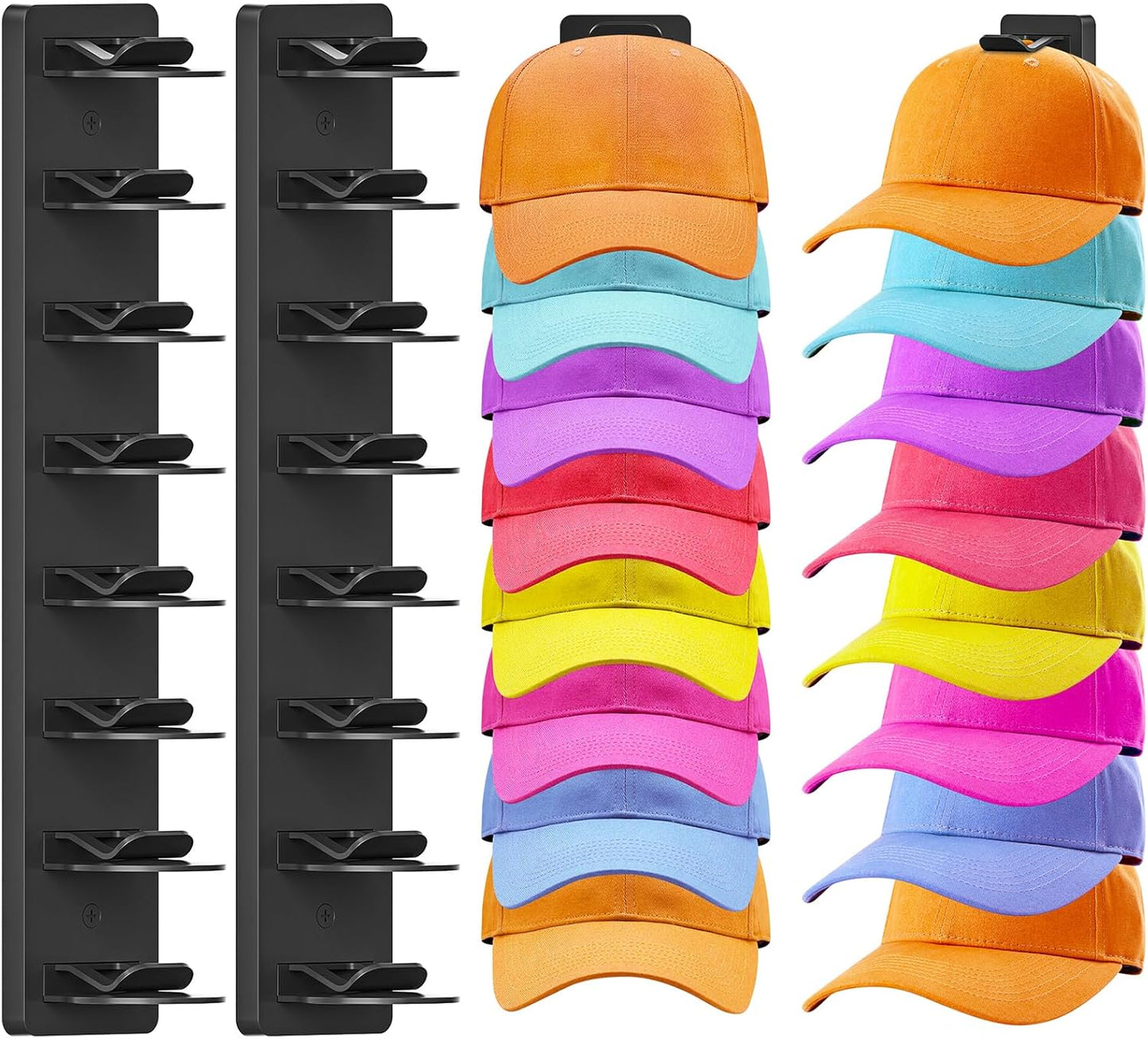 Skiennix Hat Organizer | 2-Pack Baseball Cap Rack with Strong Adhesive & Screw-in Holders for Closet & Bedroom