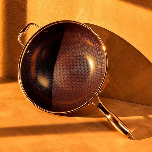 HexClad Hybrid Nonstick 12-Inch Wok - Stay-Cool Handle, Dishwasher Safe & Oven Safe Up to 900°F