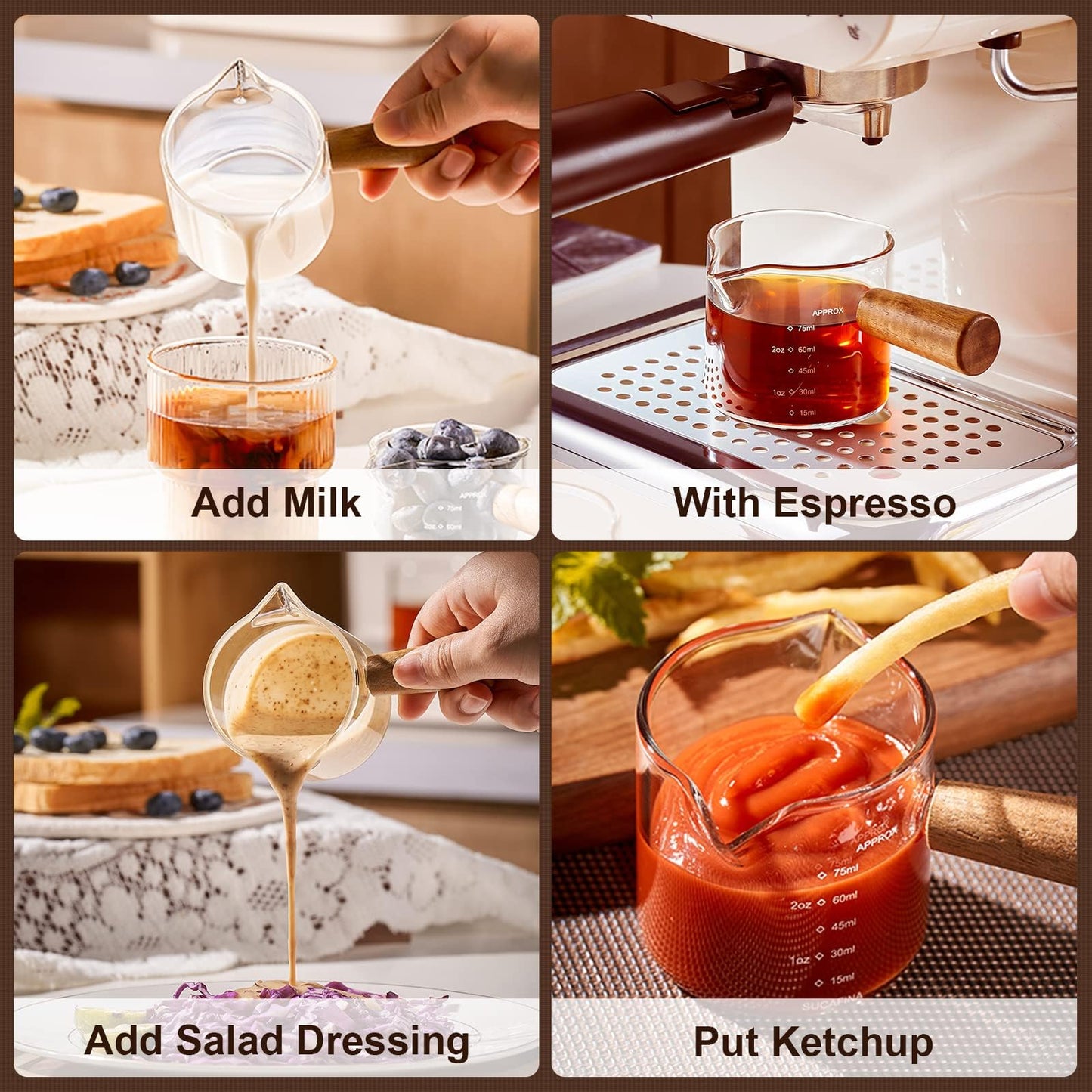 PARACITY Espresso Cups with Handle, 3.5OZ Double Spout Glass Measuring Cup with Dual Scale, Clear Espresso Shot Glass with V-Shaped Mouth, Espresso Accessories