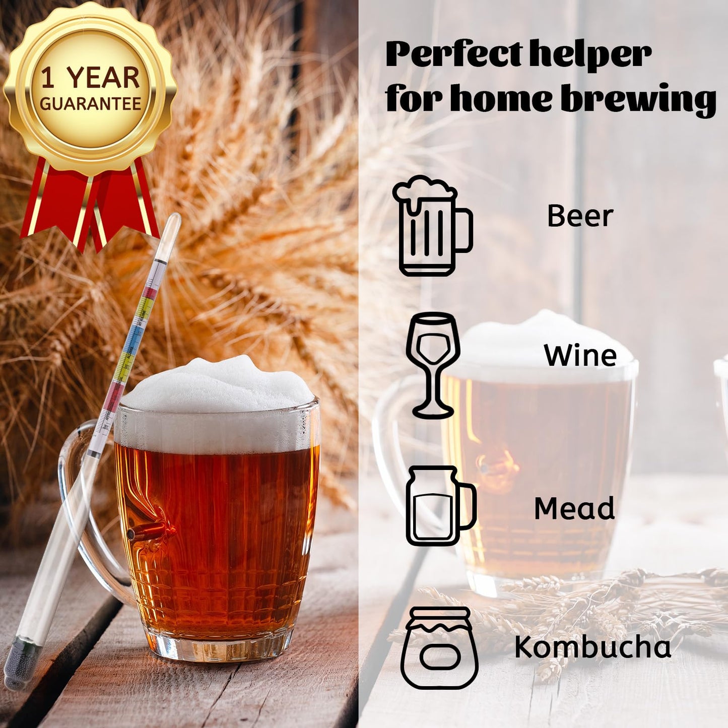 AOZ LIbei Hydrometer Set - for Mead, Wine, Kombucha and Home Brew Beer, Alcohol Tester Accessories Moonshine Still Kit Complete for Home Test Equipment-Specific Gravity Abv Tester