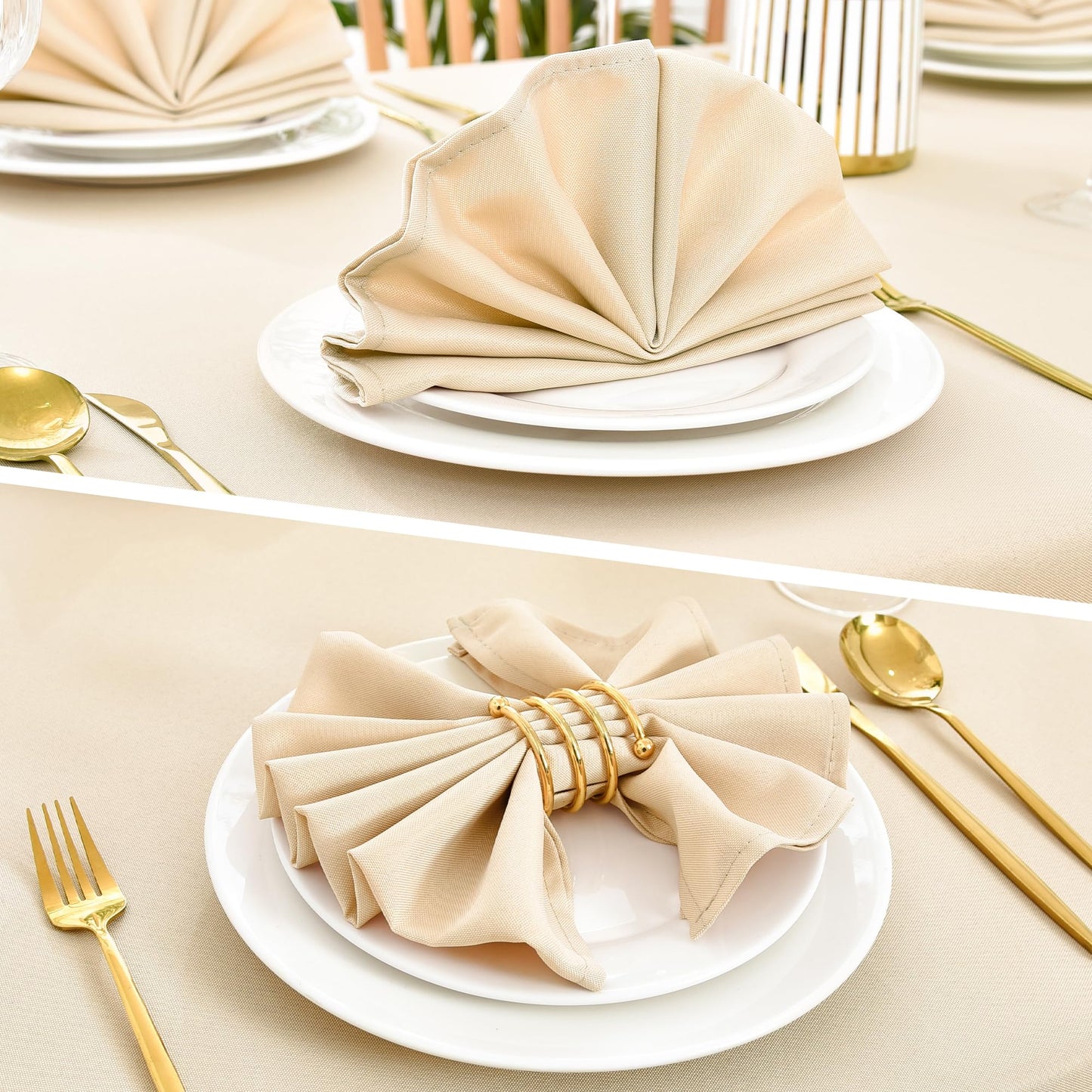 Wolkemer Set of 4 Beige Cloth Napkins 17 x 17 Inches Solid Washable Polyester Dinner Napkins with Hemmed Edges for Dinners Parties Weddings Banquets Events Table Decoration