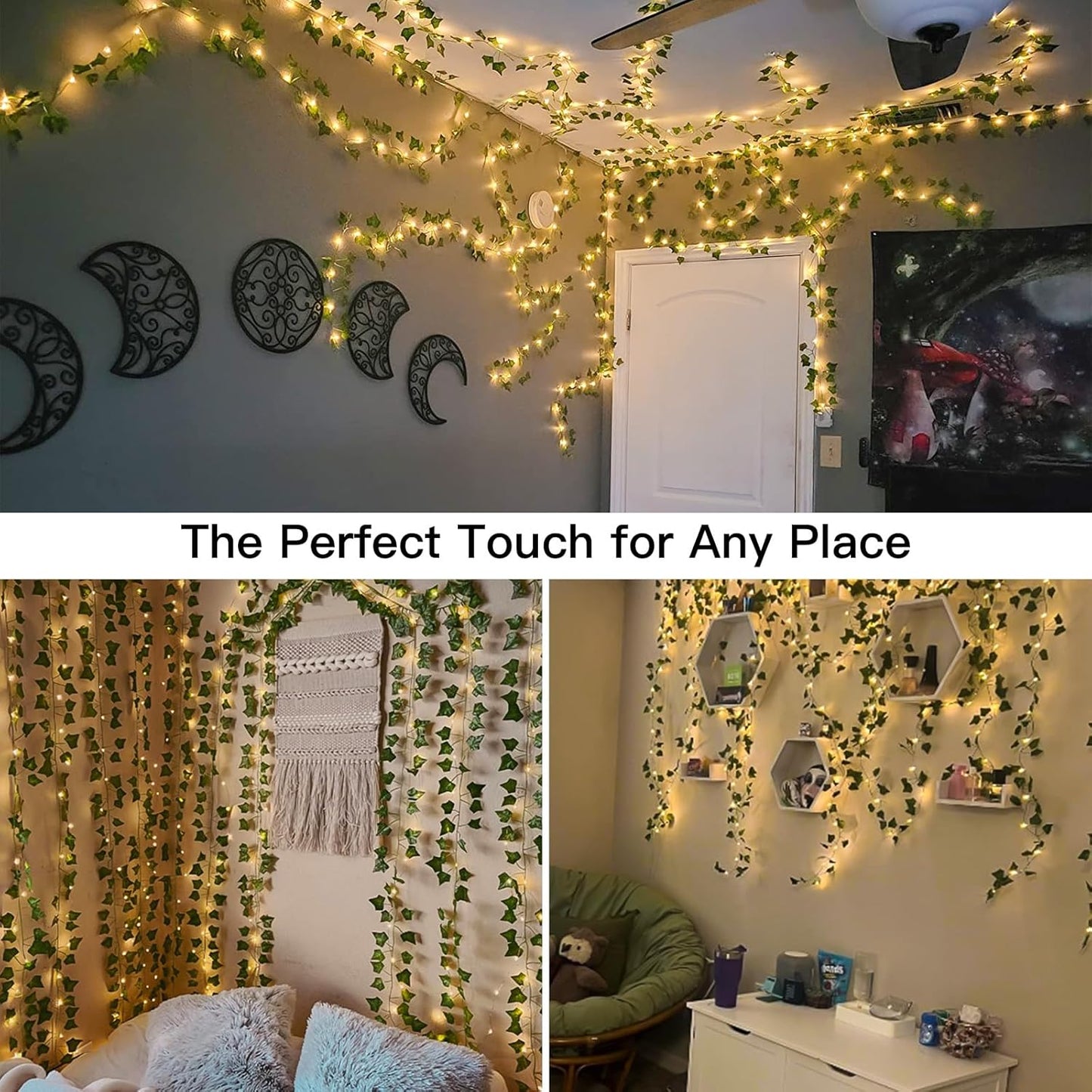 Suddus LED Fairy Lights Vines - 200 Warm White Lights for Bedroom, Dorm, Wedding & Party | 6.5ft x 6.5ft