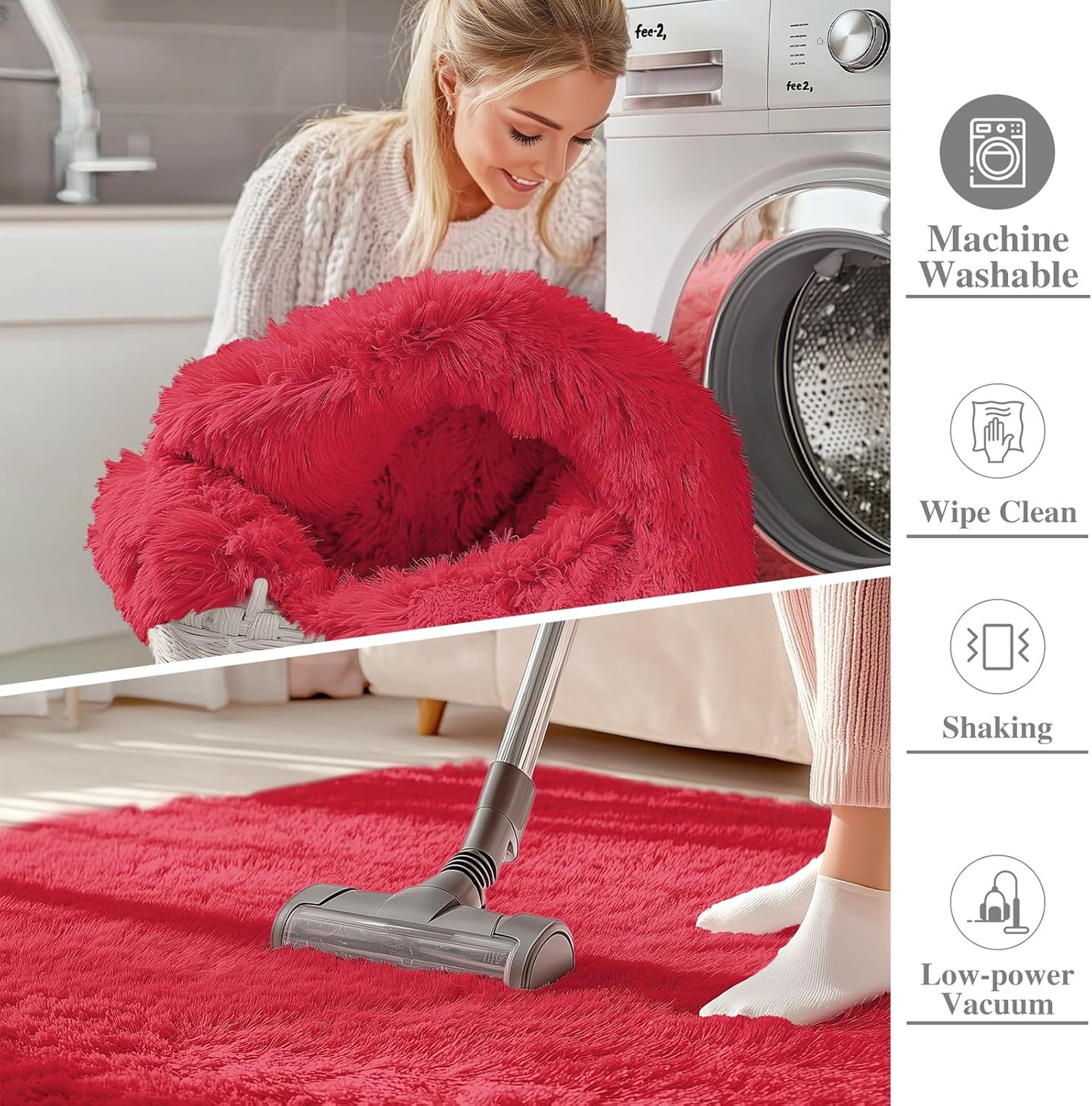 OLANLY Runner Rugs - Soft, Machine Washable Shaggy Carpet for Hallway & Bedroom | Red 2x4 ft