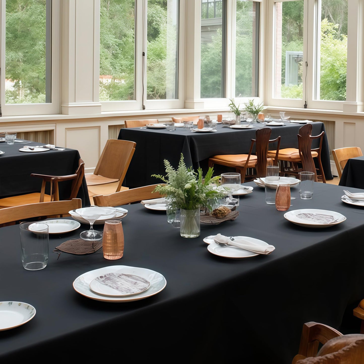 sancua Black Tablecloths for 8 Foot Rectangle Tables, 8 Pack - Washable Polyester Fabric Table Cloth for Wedding Party, Birthday, Banquet Reception, 60x120 Inch