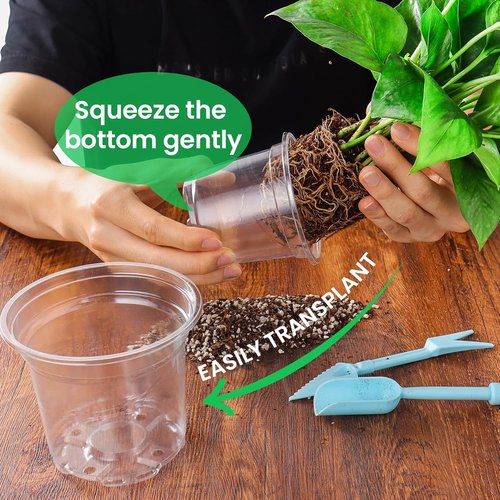 Bluepro Clear Nursery Pots - 30 Packs of Reinforced Plastic Plant Pots with Drainage Holes | 7/5/4 Inch Variety for Seedling Propagation
