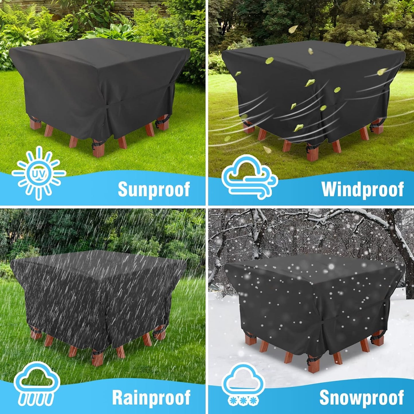 Velway Patio Furniture Cover - Waterproof Square Table & Chair Set Cover | 50”L x 50”W x 29”H, All-Weather Oxford Material with Zipper Bag & Windproof Buckles