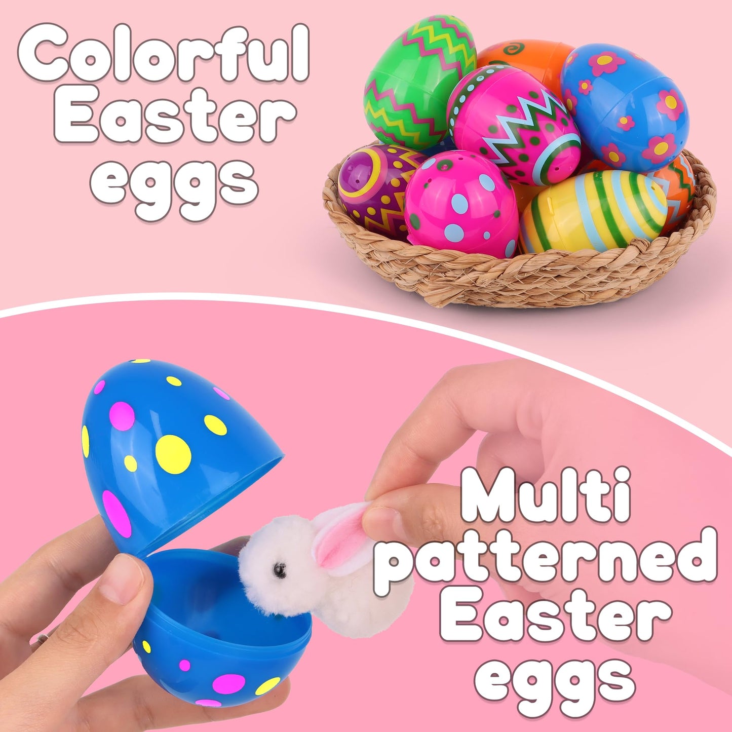 NAWITDA 36 Pack 3 Inch Large Plastic Printed Easter Eggs, Empty Fillable Eggs Bulk for Easter Egg Hunt, Easter Basket Stuffers Fillers, Classroom Prize Supplies, Filling Treats and Party Favors