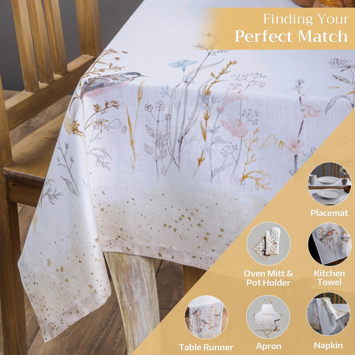 Maison d' Hermine Table Cloth Rectangle Table 100% Cotton 60 x 120 Inches Tablecloth Reusable Decorative for Dining Kitchen Farmhouse Home Gifts for Mothers Day Spring Summer- Meadow Florals - Beige