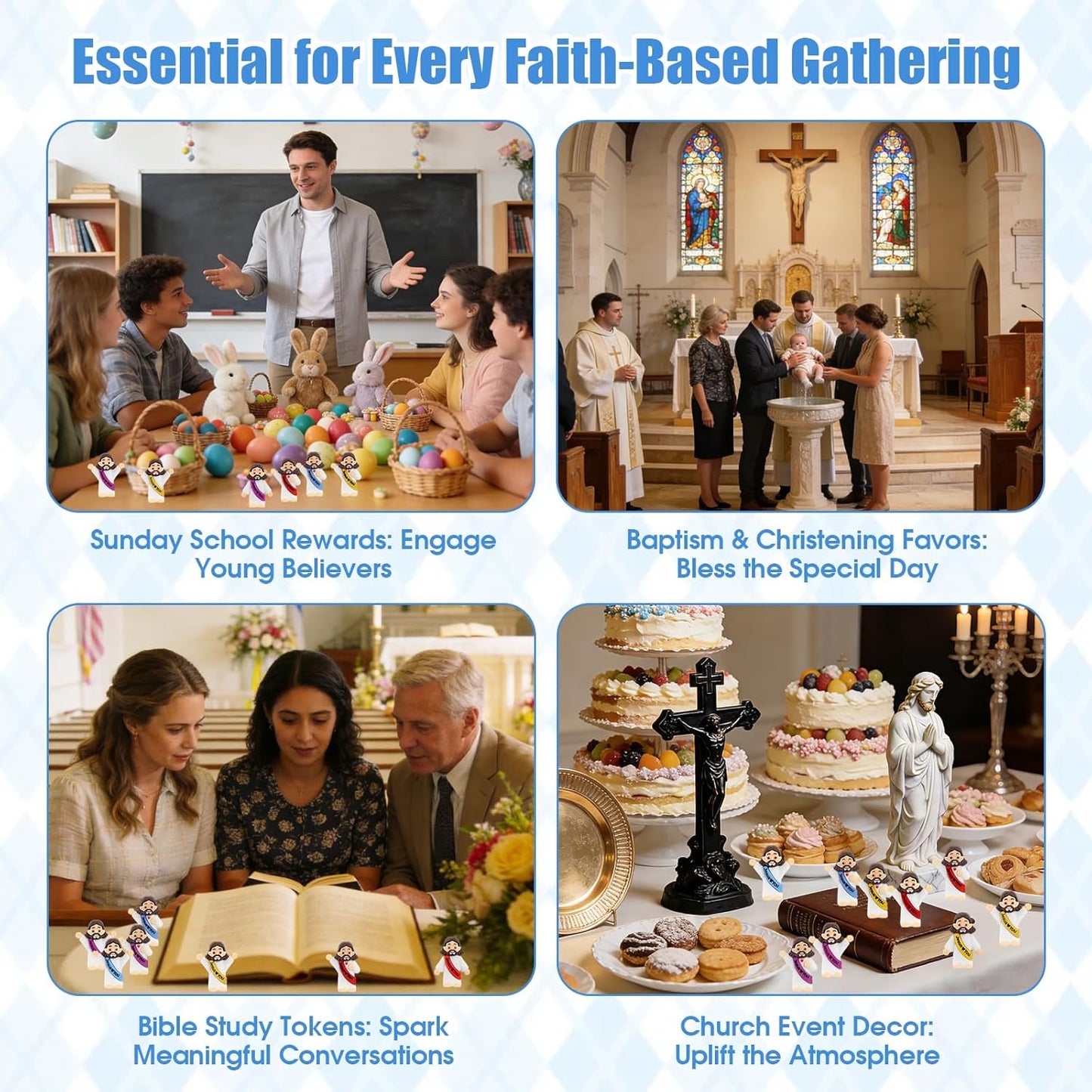 Mini Jesus Figurines by [Brand Name] - 40 Pcs Bulk Set for Easter Egg Stuffers & Religious Gifts - 4 Colors & 3 Poses