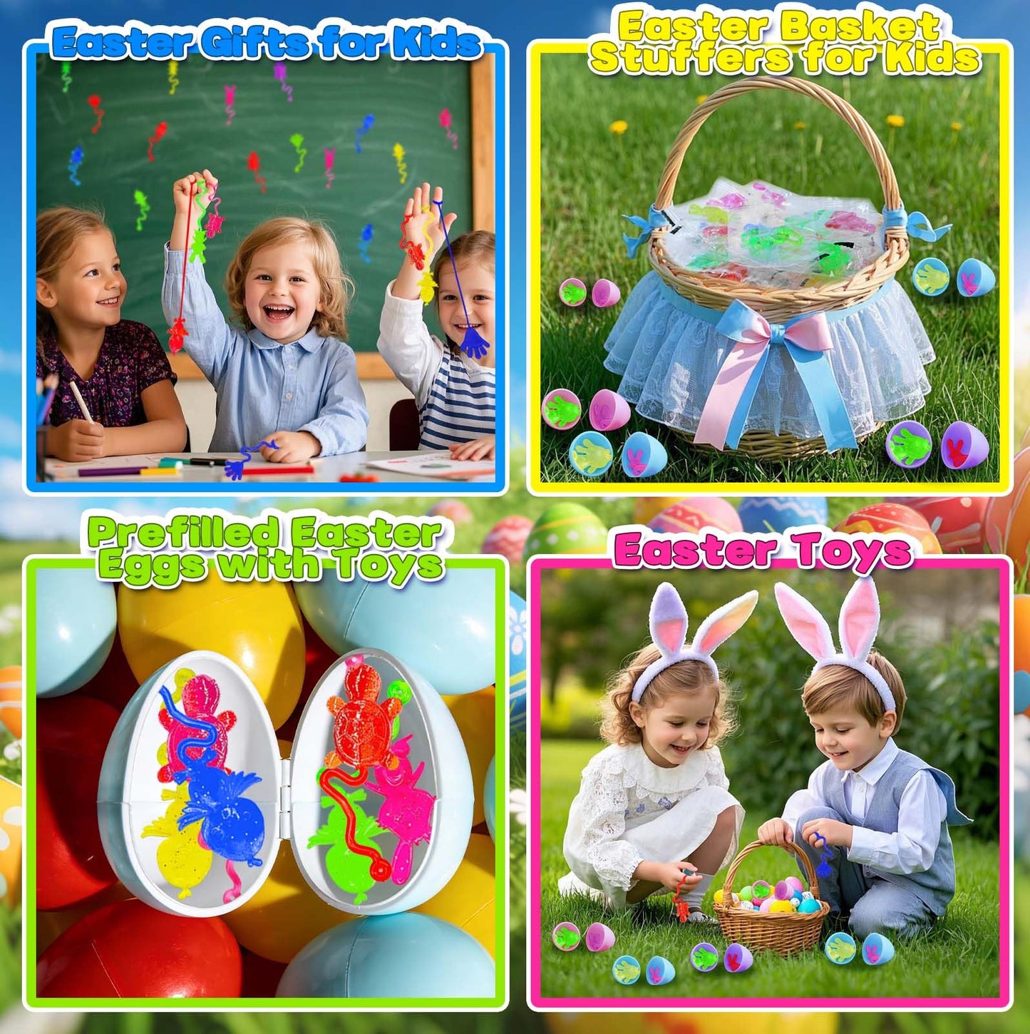 Voiiake Easter Egg Fillers & Basket Stuffer Essentials - 48Pcs Mini Sticky Toys Hands for Kids Teens Boys Girls, Bulk Party Favors Supplies , Treasure Box Toys for Classroom , Egg Hunt Party Supplies