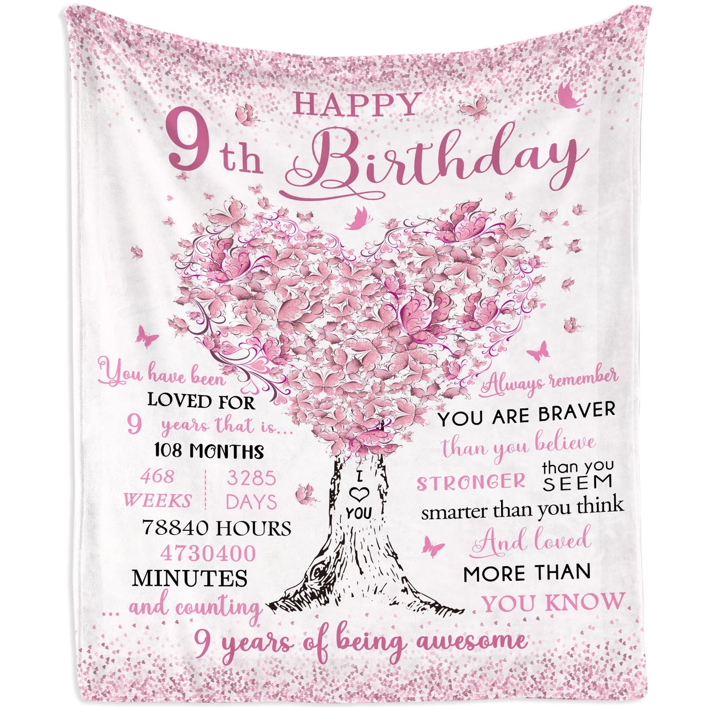 Mubpean Gifts for 9 Year Old Girls Blanket 60"x50", 9-Year-Old Girl Gifts, Birthday Gift Ideas, 9th Birthday Gifts for Girls, Best Party Decoration for Age 9, Nine Years Old Present Throw Blankets