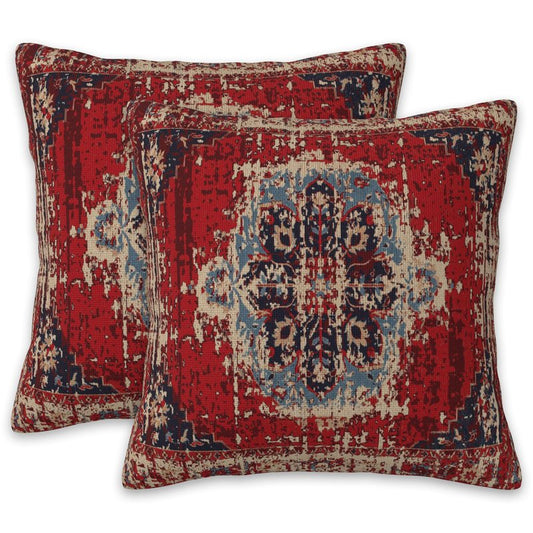 Gnhkmw Boho Pillow Covers 18X18 Set of 2, Boho Carpet Decorative Throw Pillow Covers,Vintage Red Monaco Persian Rug Pillow Cover Pillowcase Cushion Case for Home Sofa Couch Indoor Outdoor Decorations