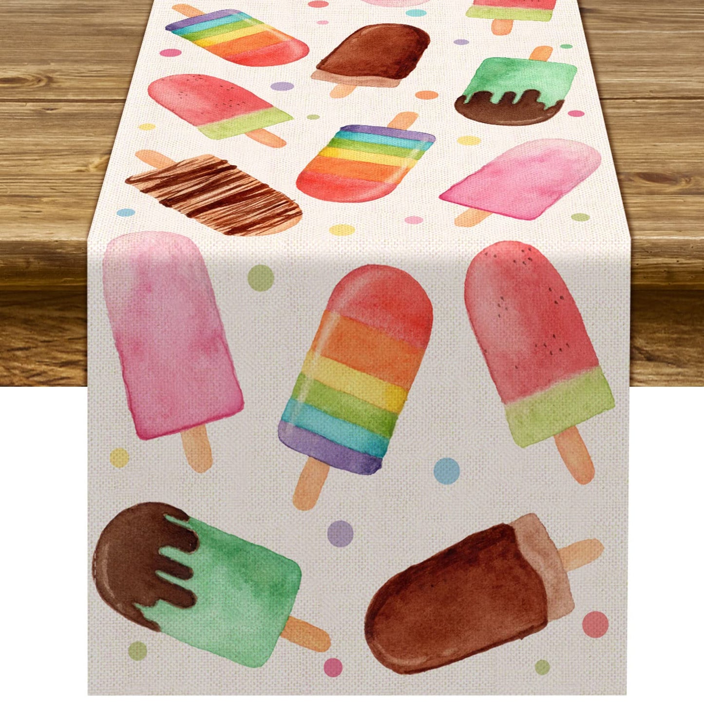 Summer Popsicle Table Runner Ice Cream Themed Birthday Baby Shower Party Farmhouse Kitchen Dining Room Home Decoration (13" x 72")