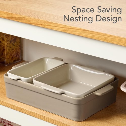 Best Choice Products 3-Piece Ceramic Bakeware Set | Stoneware Casserole Dishes - 9x12, Loaf Pan & 8x8 Baking Dish in Mushroom Beige
