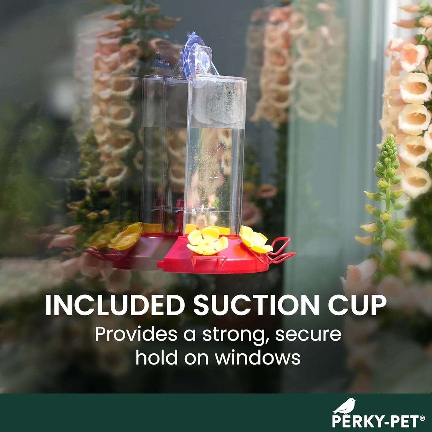 Perky-Pet Hummingbird Feeder - 8 oz Plastic Window Mount with Perches for Outdoor Use