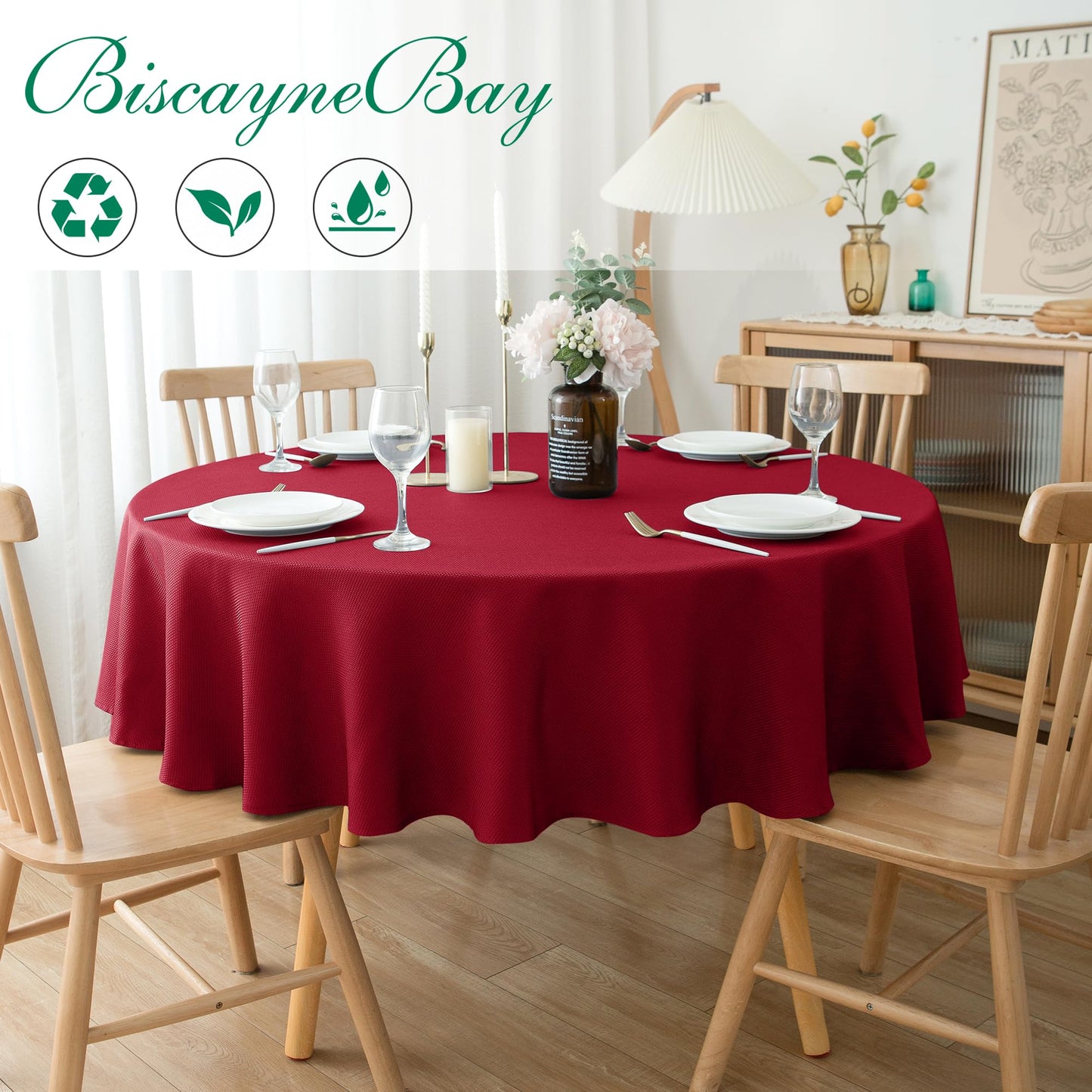Biscaynebay 2 Pack Textured Fabric Round Tablecloths 70", Red Water Resistant Tableclothes Small Circle Folding Table Covers Linen for Dining, Kitchen, Wedding, Parties etc Machine Washable