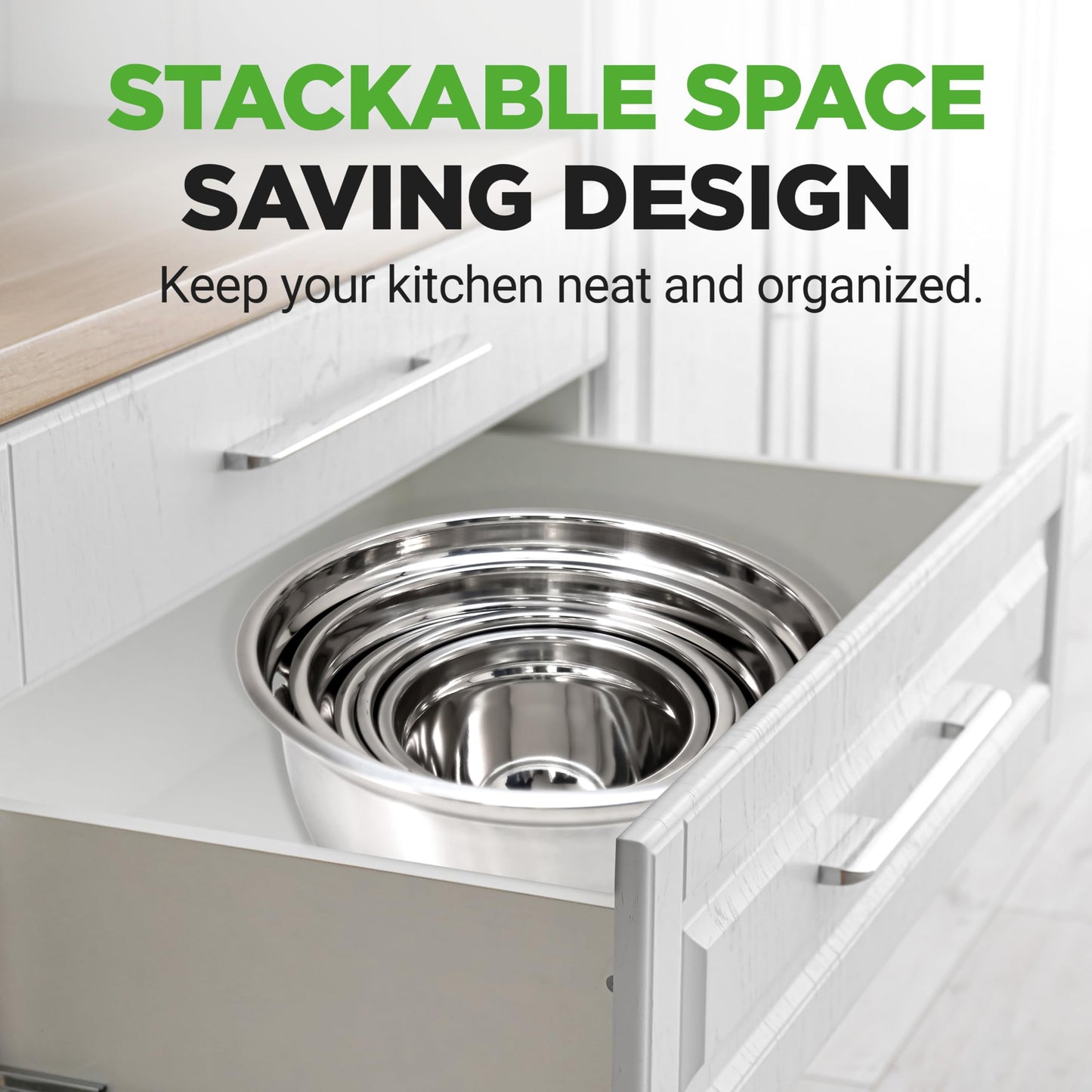 NutriChef 10 Piece Stainless Steel Mixing Bowls with Lids Set, Dishwasher Safe, 5 Stackable Nesting Bowls and 5 BPA-Free Lids for Kitchen, Cooking, Food Storage, Meal Prepping, Mixing & Serving