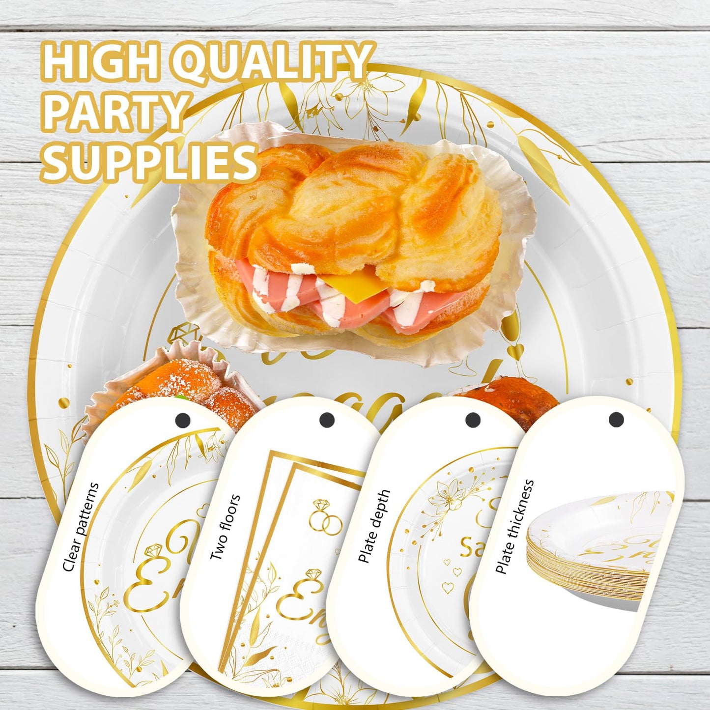 Grencian 96Pcs Happy Engagement Party Supplies White Gold Diamond Ring Plates Napkins She Said Yes Party Disposable Dinnerware for Wedding Bridal Shower Just Engaged Decoration Serve 24