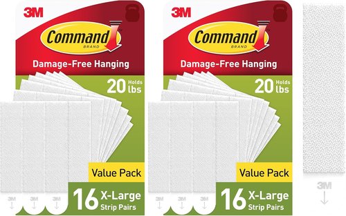 Command XL Heavyweight Picture Hanging Strips - 20 lb Capacity, 32 Pairs, Damage-Free Wall Hangers for Home Decor