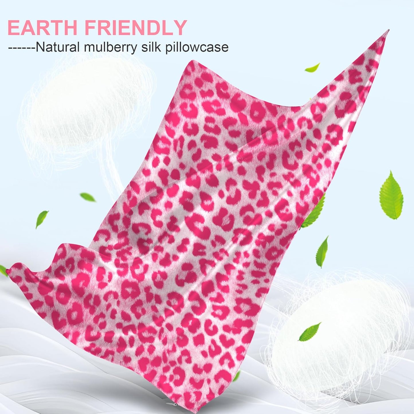 Skiennix Mulberry Silk Pillowcases - 2 Pack Queen Size, Hidden Zipper, Soft & Breathable, Leopard Pink