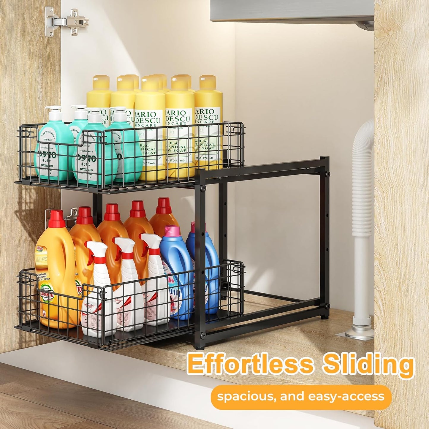 Under Sink Organizer by [Brand Name] - 2-Tier Adjustable Bathroom & Kitchen Storage | Sliding Drawers 13.8x11x15.8 Inch