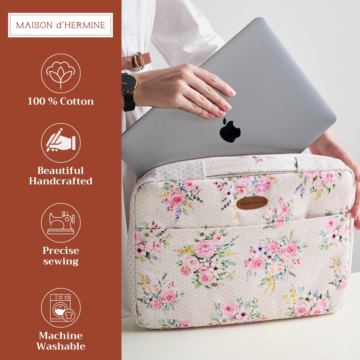 Maison d'Hermine Laptop Sleeve case Upto 13.5 inch Stain and Water Repellent Cotton Canvas Easter Gifts - Sweet Rose Lavender