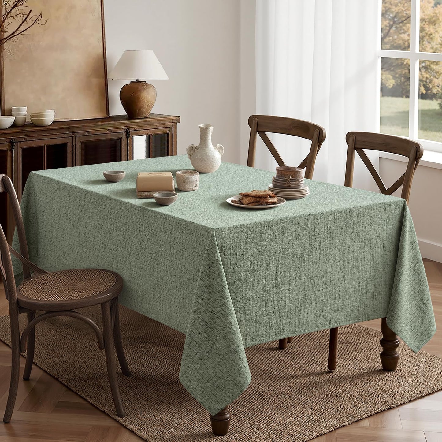 MIULEE Sage Green Linen Polyester Tablecloth 60x104 Inch Spring Rectangle Table Cloth Waterproof,Stain Resistant for Dining Party Wedding