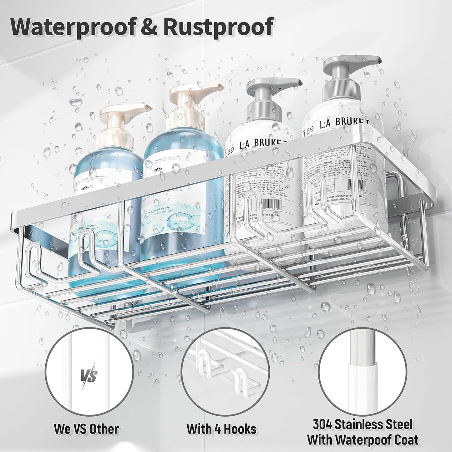 Liuoud Shower Caddy Organizer - Rustproof Stainless Steel Wall Storage Basket Set | 10 Pack, Silver