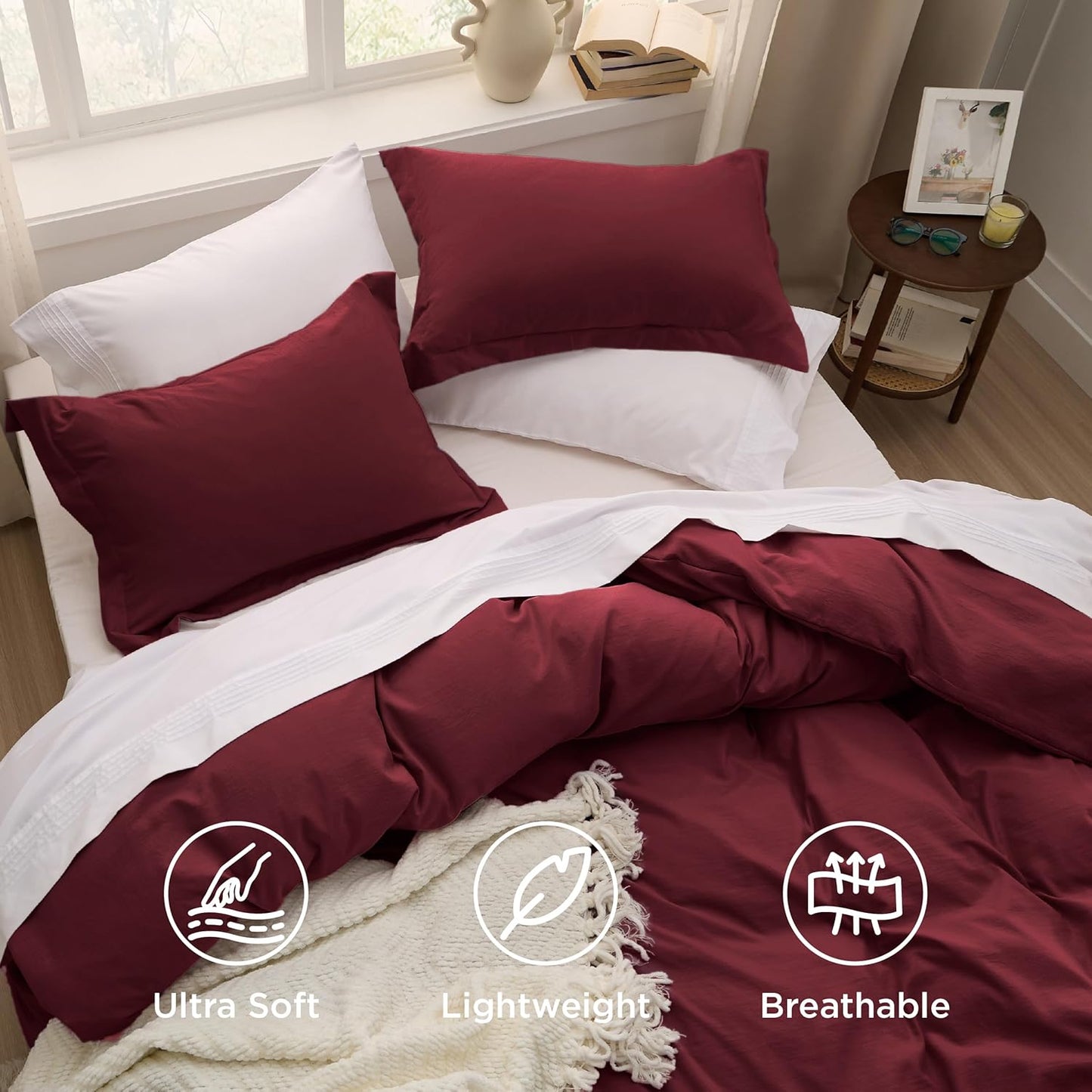 Bedsure Winery Pink Duvet Cover Set - King Size 3-Piece Extra Soft Prewashed Cotton-Like Polyester, 104x90 Inches with Zipper Closure & 2 Pillow Shams