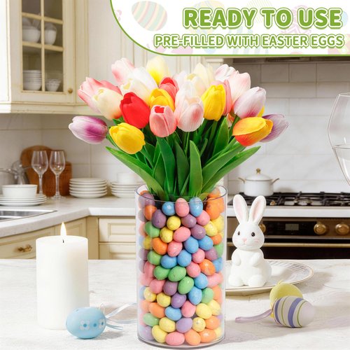 ALFEVA Easter Decorations-Vase in Vase and Approx 100pcs Easter Eggs Filler, Vaseset Ready to Display，Spring Decorations for Home Table (No Flowers)