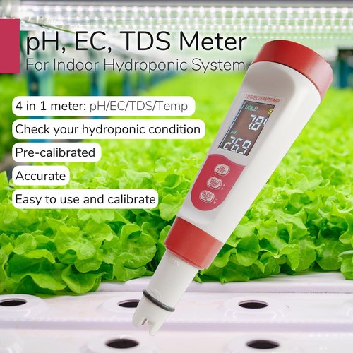 Awesome Plant 4-in-1 pH Meter TDS EC Meter for Hydroponics Growing System, Digital Water pH Tester for Hydroponic Nutrient Plant Food Solution, DWC Setup and Indoor Garden, Compatible with Aerogarden