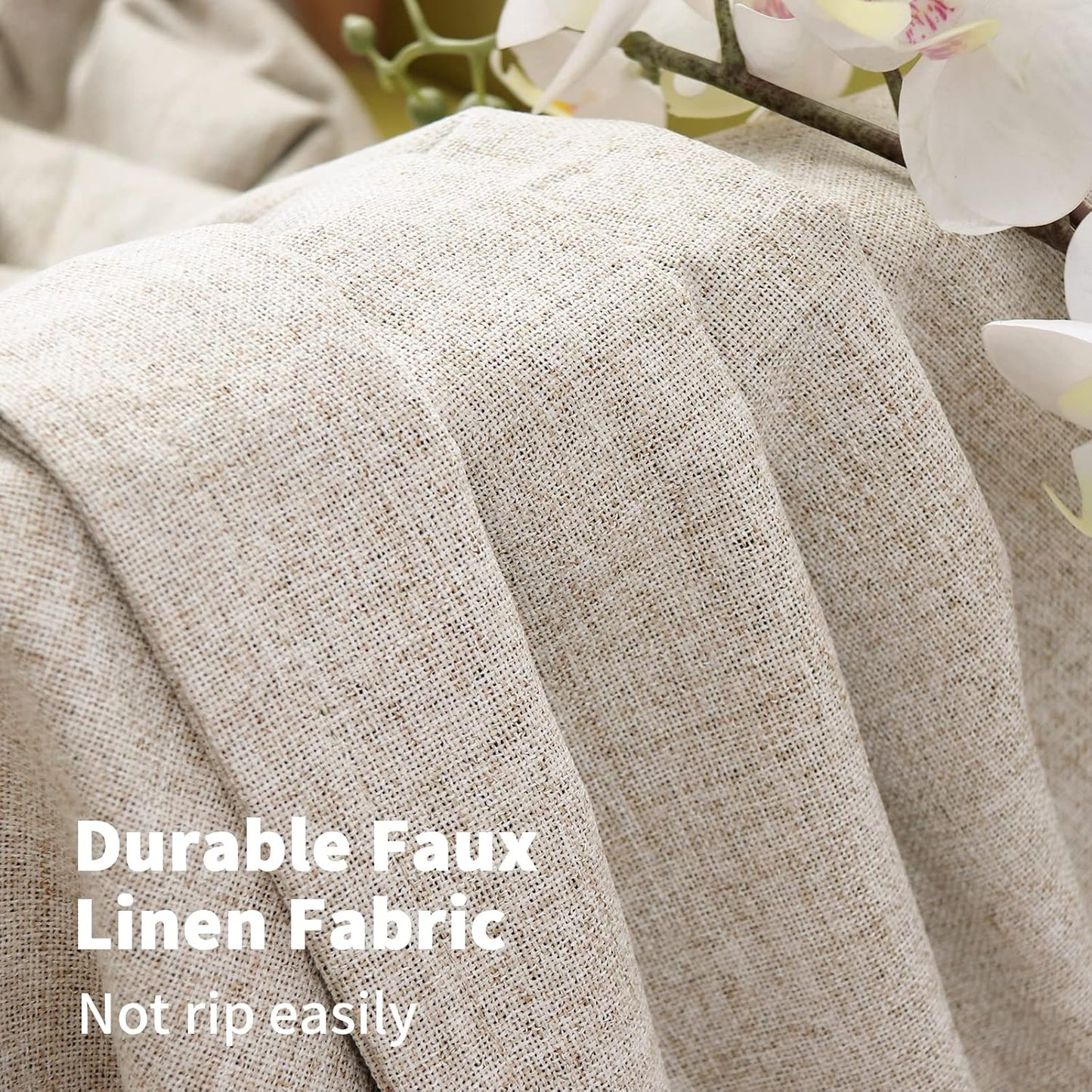 YoungsTex Linen Blackout Curtains - Textured Room Darkening Drapes | Thermal Insulated, 42 x 63 Inch, Beige