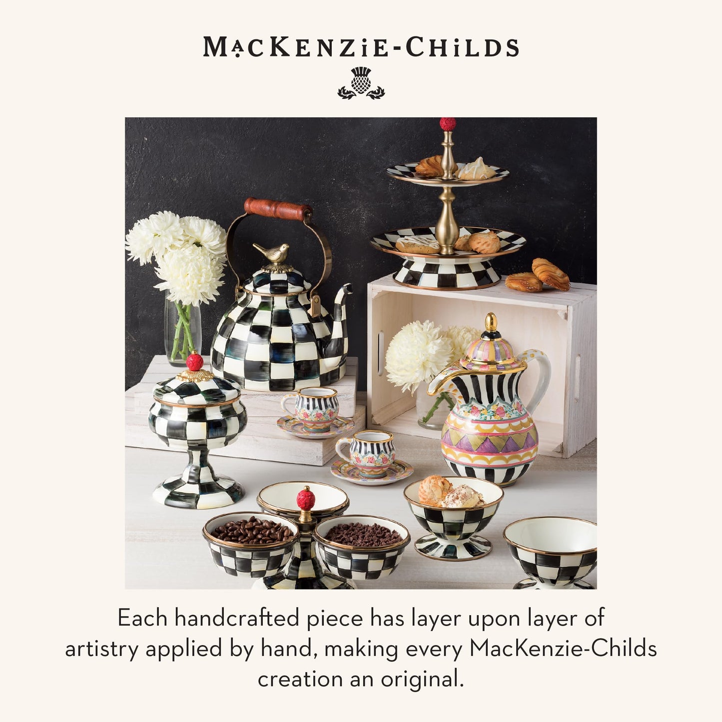 MACKENZIE-CHILDS Enamel Ice Cream Bowl, Serving Bowls for Entertaining, 2-Cup Capacity, Gray-and-White Sterling Check
