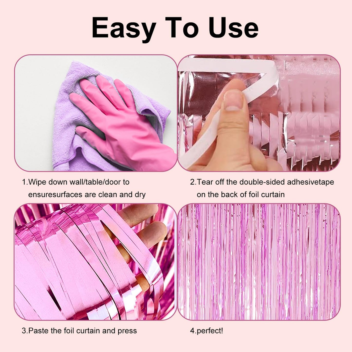 2 Pack 3.28 ft x 6.56 ft Pink Tinsel Curtain Party Backdrop Decorations, Metallic Foil Fringe Backdrop Door for Halloween, Christmas, Birthday Graduation Wedding Party Streamers Photo Backdrop.
