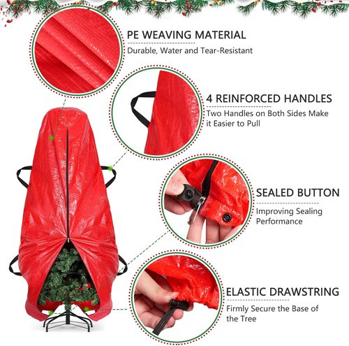 BALEINE Christmas Tree Storage Bag - 7.5 ft Tear-Resistant PE Material with 4 Reinforced Handles | Grey