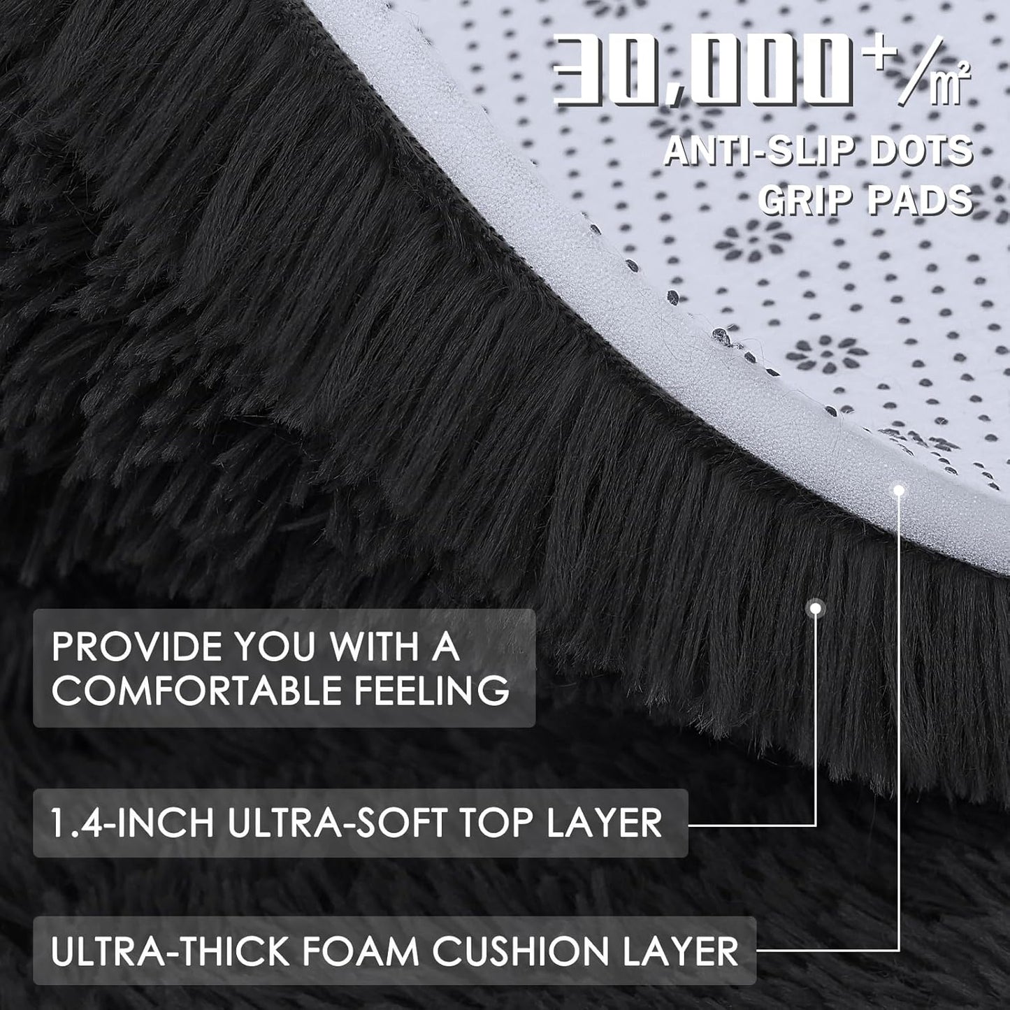 OLANLY 4x4 Soft Fluffy Shaggy Accent Rug - Machine Washable Area Rug for Bedroom & Living Room | Black