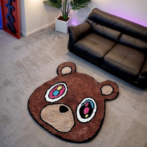 Hypebeast Graduation Bear Rug - Ultra-Soft Plush Carpet with Non-Slip Backing | Trendy 28"x28" Decor