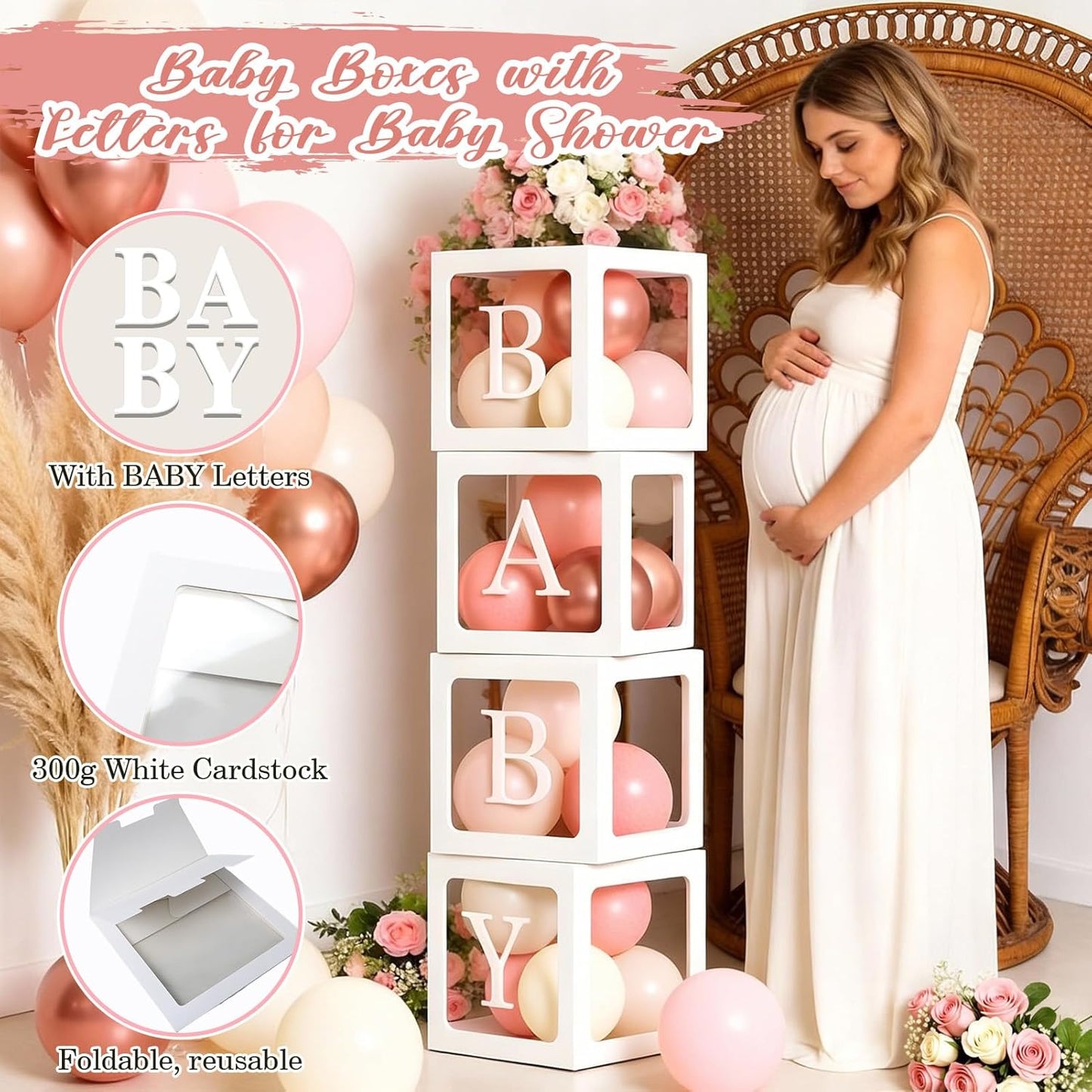 Winrayk Rose Gold Balloons - Floral Baby Shower Decorations with Letters | Pink Balloon Arch Kit for Girls