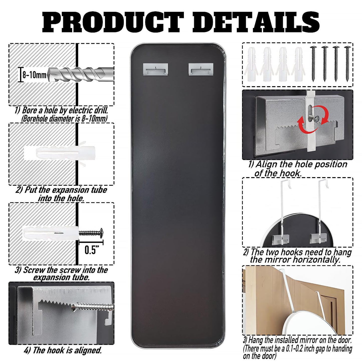 SCWF-GZ 47x14 Mirror Rectangle Full Body Length Door Hanging Wall Mounted Metal Frame Dressing Make-up Mirrors for Entryway Bedroom Bathroom Living Room 47 14 inch Silver