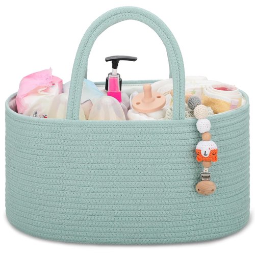 COMSE Baby Diaper Caddy Organizer - Portable Tote Bag with Divider for Newborn Essentials | Light Green
