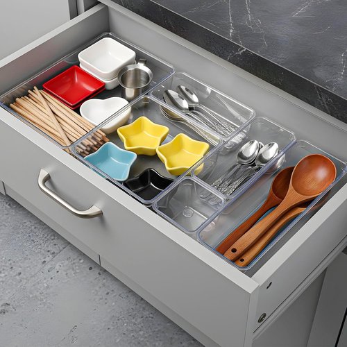 16-Pack Plastic Drawer Organizers by [Brand Name] - Versatile Non-Slip Storage Bins for Kitchen, Office & Bathroom - Clear