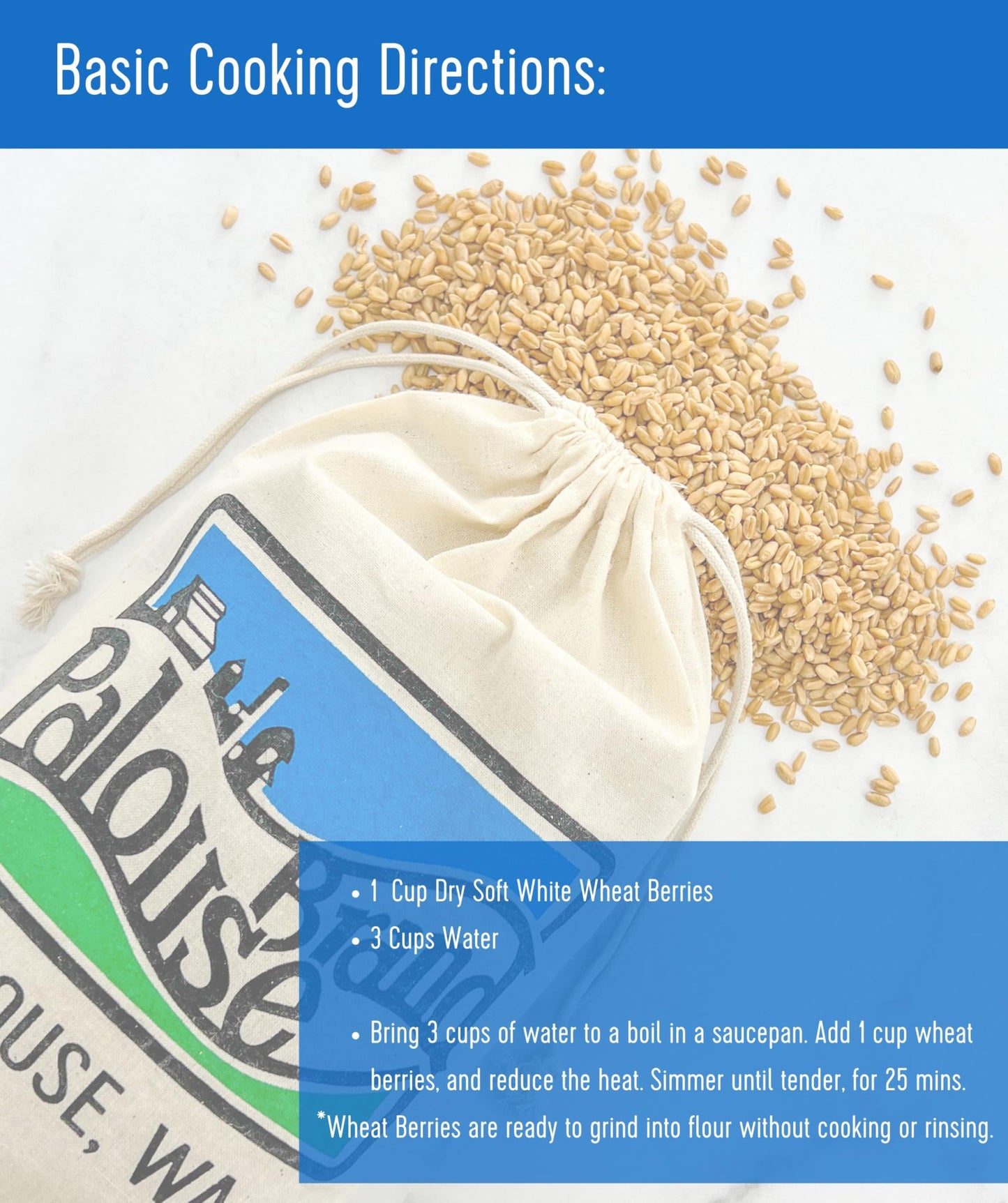 Palouse Brand Certified Glyphosate Residue Free Soft White Wheat Berries | 25 LBS | Emergency Food Storage Bucket | Non-GMO | Grown on Our Family Farm | Bulk
