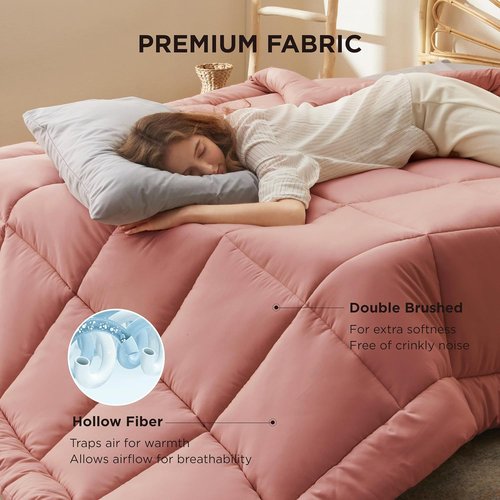 Bedsure Comforter Duvet Insert - All-Season Twin XL Quilted Bedding, GentleSoft Down Alternative, Dusty Pink 92 x 68 Inches